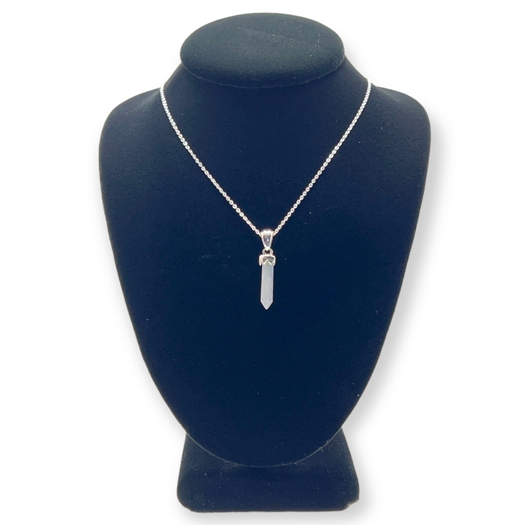 Moonstone Point Pendant with Silver Chain 16