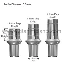 Bicon compatible 3.0mm post shouldered abutment with octagonal anti-rotation base and internally threaded chimney, fits 4.5, 5.0, and 6.0mm diameter Bicon implants, Grade 23 titanium — detail view — Titan Implants