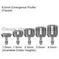 6.0mm emergence profile: wide healing abutment for large molar or wide-ridge sites, maximizing soft tissue support across a broad emergence footprint.