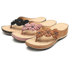 Soft Leather platform Flower Flip Flops