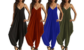Fashion V-neck sexy sling wide loose casual pants jumpsuit harem pants-LA