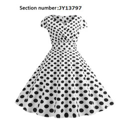 Short sleeve polka dot V-neck wrap chest retro print dress-LA