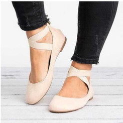 Shallow mouth elastic strap round toe flat shoes
