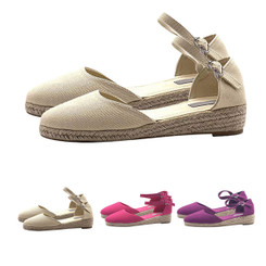 New Baotou fabric hollow buckle straw large size shoes
