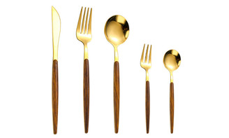 430 Stainless Steel Silver/Gold Western Knife Five Piece Set of Imitation Wood Tableware