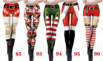 Women Christmas Elastic Leggings  Gym Running Athletic  Control Workout Trousers -LA
