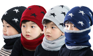 Children Star Soft fleece hat with neck warmer 