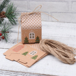 Complete Pack of 10 Kraft Christmas gift Boxes with strings and stickers J216