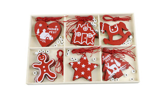 30Pcs  Christmas Wooden Ornaments DIY Crafts, Wood Pieces with Holes for Christmas Tree Ornaments Hanging Decoration-la