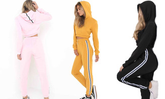 Teen Girls Casual 2 Pieces Tracksuit Ladies Zipper Playsuits Sportswear Strip Hooded 