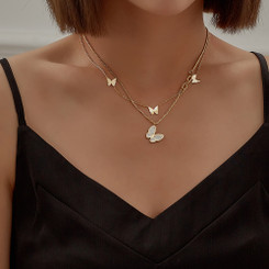 Double Row Pendant Necklace- Butterfly