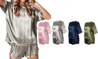 Silk style comfortable casual short sleeve pyjama sets Y011