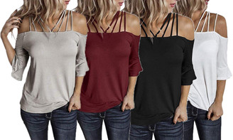 NEW-Flared 3/4 sleeve t-shirt with thin straps-LA