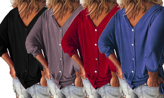 NEW- Bat Sleeve Buttoned Back T-shirt-LA