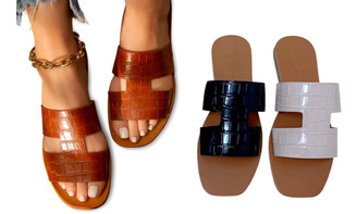 Dual Strap PU lether flat sandals