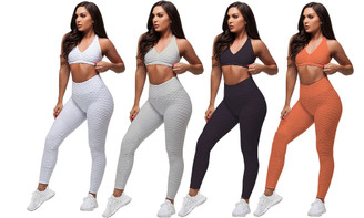 NEW-Women's 2 Piece Tracksuit Yoga Suit Ruched Butt Fitness Gym Workout Running High Waist Leggings Bra Top Sport Activewear  3213