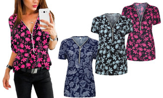 New-V-neck printing pattern with zipper-3013LA