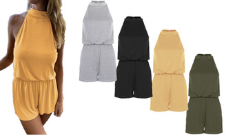 NEW- Halter strapless split open back button jumpsuit-LA Y140