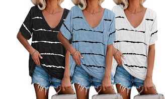 NEW-Womens V neck Tie Dye T-Shirts-LA