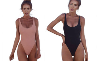 2306 NEW-Women Sexy One-piece Backless Solid Retro Triangle Swimsuit -LA  6777