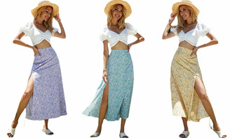 Split Flower Print Maxi Skirt