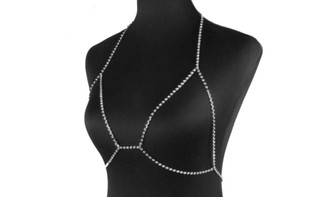 new-Crystal Body Chain Silver Summer Beach Rhinestone Bra Adjustable Body Chain Jewelry -LA