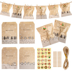 Christmas Kraft Goodie Bags and stickers Set (pk of 24)-3403la