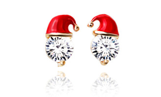 Christmas Earrings Studs, 1 Pair Gold Plated Santa Claus Hat Design Christmas Fashion Jewellery Santa Gift for Women Ladies  9008 -la