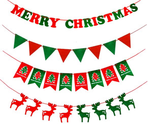 Set of 4 Merry Christmas Felt Banners, Christmas Tree Elk Letter Christmas Stockings Triangle Pattern Hanging decorations