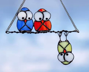 Upsidedown birds stain glass acrylic garden window hanging decoration 1043