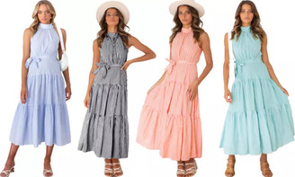 Sleeveless Striped Halter Neck Maxi Dress