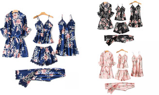 2302new-Women‘s Five-Piece Lace Satin Sexy Pajamas Set 0321