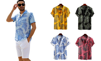 Men Fern Print Short Sleeve Summer Beach Shirt -3012la