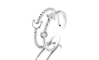 NEW Star Moon Creative Irregular Geometric Double Layer Double Row Open Adjustable Ring  5051  LA