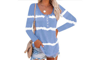 NEW women's tie-dye print button long sleeve T-shirt  5113
