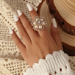 Big Flower-shape Pearl Adjustable Ring- 5189 la 