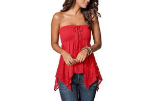 NEW Sexy strapless lace-paneled chiffon top  5193