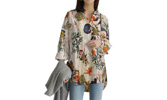 NEW Women's Casual Long Sleeve Shirt Plus Size Print Top Button 5196