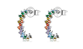 NEW Curved Color Zirconium Stud Earrings S925 Silver  5316