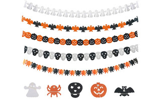 NEW  5-Pack Halloween Decor Banner Pack, Trick or Treat Paper Chain Hanging Pumpkin Bat Spider 5432