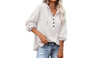 NEW  Loose V-Neck Long Sleeve Sweatshirt Button Down Sports Hoodie  5470