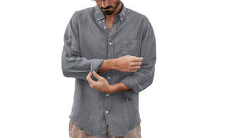 NEW  Solid Color Casual Lapel Cardigan Loose Casual Retro Men's Shirt 5483