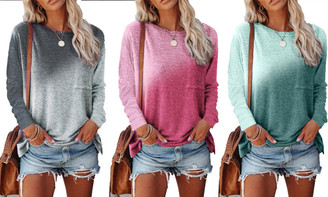 NEW  Women's Round Neck Casual Tie Dye Printed Long Sleeve T-Shirt  5496