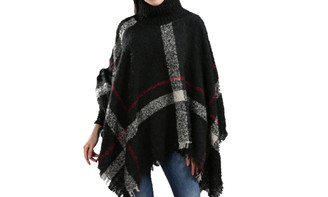 NEW  High Collar Plaid Cape Loose Doll Sleeve Knit Pullover Women's Pullover Shawl  5514