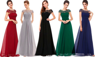 Women's Elegant Lace & Chiffon Maxi Evening Dress
