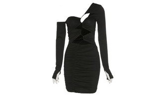NEW Oblique Shoulder Long Sleeve Sexy Hollow Slim Fit Hip Dress 5658
