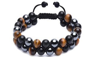 NEW Obsidian Hand Beaded Pull Wire Braided Double Bracelet 5671