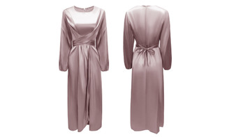 NEW Satin Waisted Solid Color Long Sleeve Dress Maxi Dress 5704