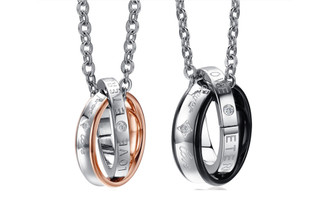NEW 2pcs 2-Piece Forever Love Ring Pendant Couples Necklaces 5793