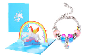 NEW 3D  unicorn card with Unicorn themed charm 5944